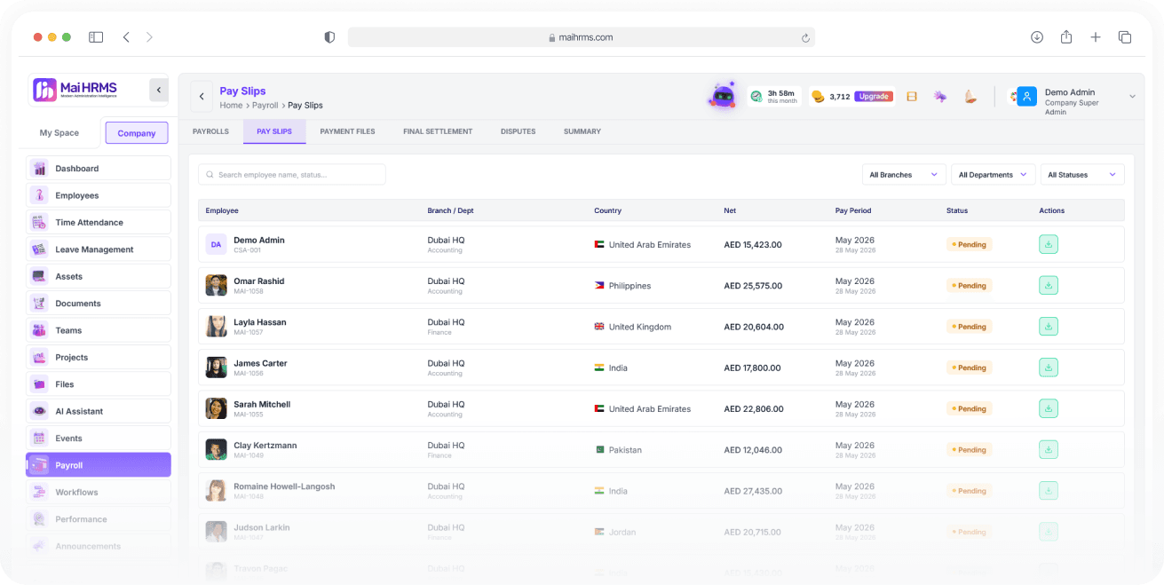 Payslips & Reports preview